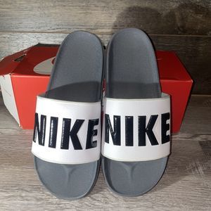 Sz 12 New Nike Offcourt Men's Slide Dark  Volt Grey /  Black White BQ4639 700